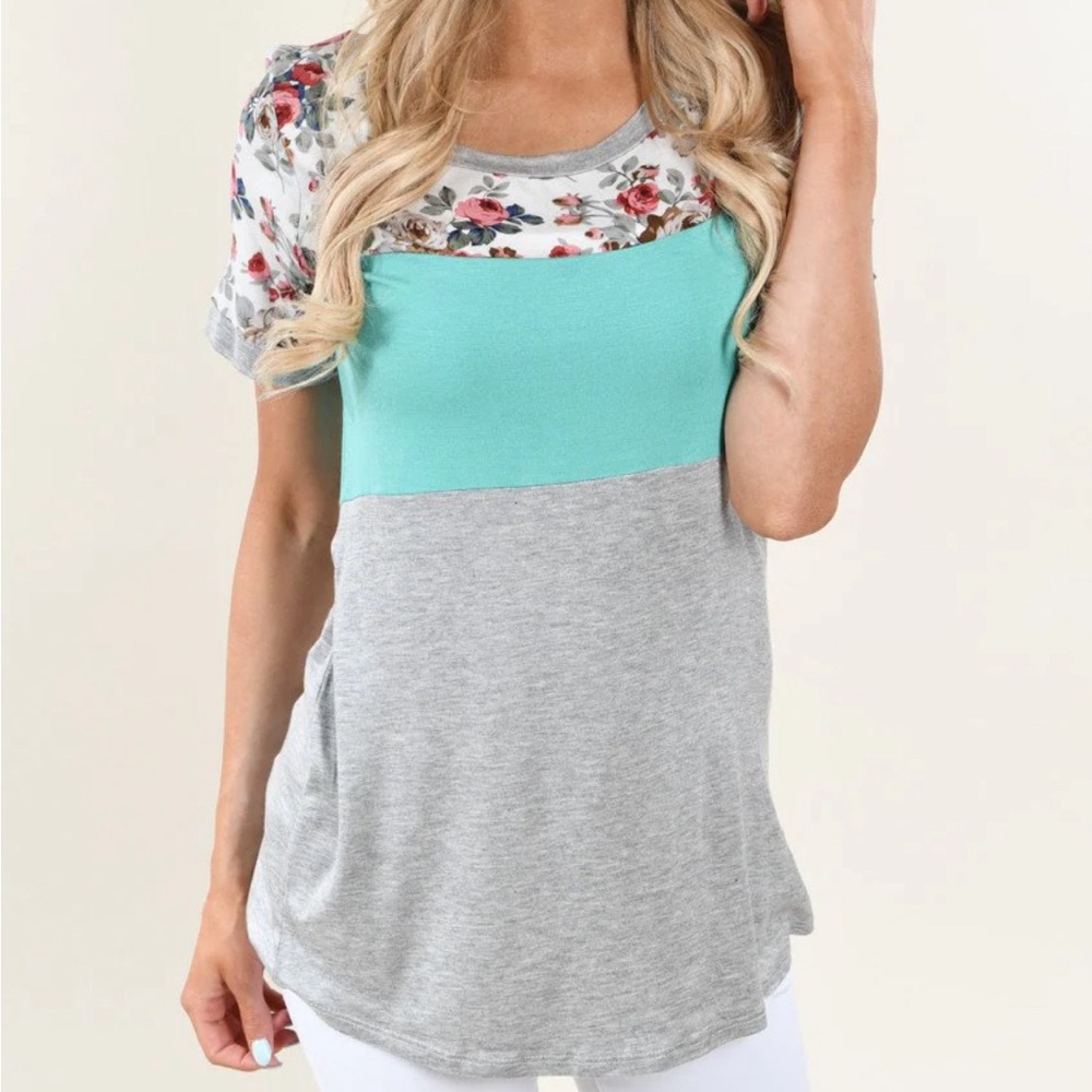 Brenda’s Mint and Floral strip Tee